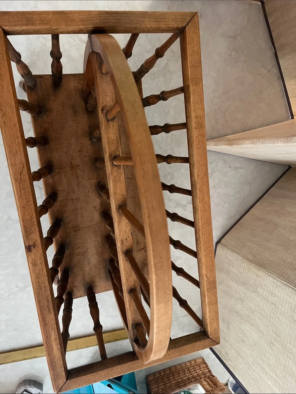 XL Vintage Wooden Yarn Caddy / Magazine Rack with Handle ~19” x 21”